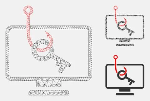 Computer Key Phishing Vector Mesh Wire Frame Model and Triangle Mosaic Icon Stock Illustration