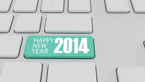 Computer keyboard with 2014 key - holiday concept 스톡 일러스트