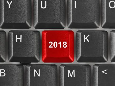 Computer keyboard with 2018 key Stock Photos