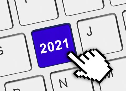 Computer keyboard with 2021 key Stock Photos