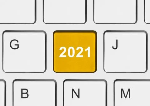 Computer keyboard with 2021 key Stock Photos