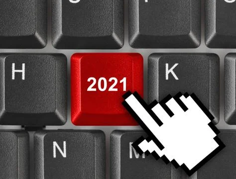 Computer keyboard with 2021 key Stock Photos