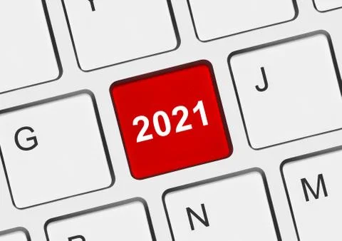 Computer keyboard with 2021 key Stock Photos