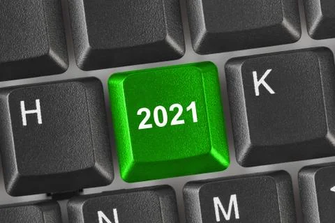 Computer keyboard with 2021 key Stock Photos
