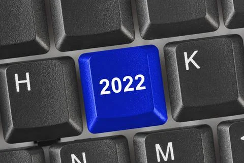 Computer keyboard with 2022 key Stock Photos