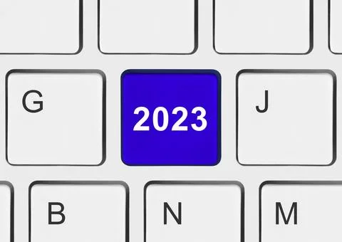 Computer keyboard with 2023 key Stock Photos