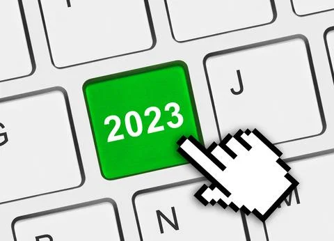 Computer keyboard with 2023 key Stock Photos