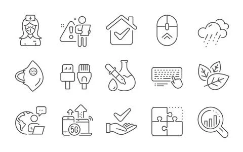 Computer keyboard, 5g internet and Nurse icons set. Puzzle, Computer cables and Stock Illustration