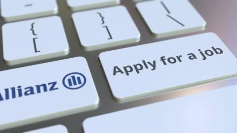Computer keyboard with ALLIANZ logo and Apply for a job text on the keys Stock Illustration