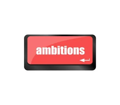 Computer keyboard with ambition button - business concept, keyboard keys Illustrazione stock
