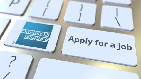 Computer keyboard with AMERICAN EXPRESS logo and Apply for a job text on the Stock Illustration