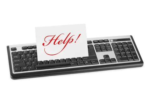 Computer keyboard and card Help Computer keyboard and card Help isolated o... Stock-Fotos