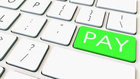 Computer keyboard and green pay key. Conceptual 3D rendering Stock Illustration