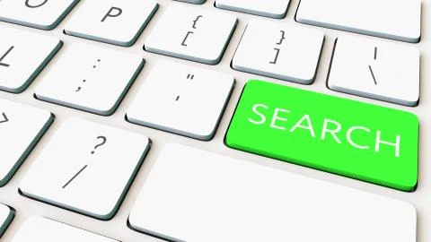 Computer keyboard and green search key. Conceptual 3D rendering Stock Illustration