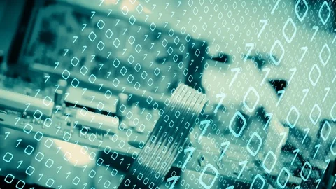 Computer keyboard and hardware, ai algorithm code Stock Footage 98121623