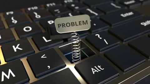 Computer keyboard and jack-in-the-box PROBLEM message in the key. Conceptual 3D Stock Illustration