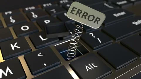Computer keyboard and jack-in-the-box ERROR message in the key. Conceptual 3D Stock Illustration
