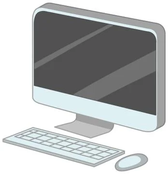 Computer with keyboard and mouse cartoon style isolated 스톡 일러스트