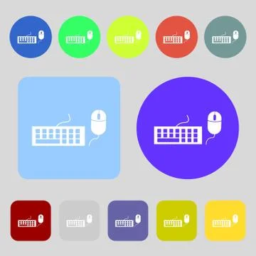 Computer keyboard and mouse Icon. 12 colored buttons. Flat design. Vector 스톡 일러스트