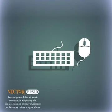 Computer keyboard and mouse Icon. On the blue-green abstract background with  Stock Illustration