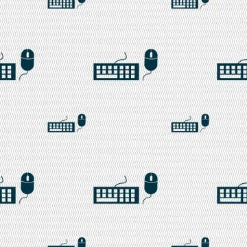 Computer keyboard and mouse Icon. Seamless pattern with geometric texture. Ve 스톡 일러스트