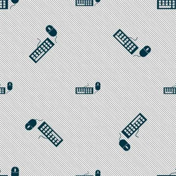 Computer keyboard and mouse Icon. Seamless pattern with geometric texture. Ve Illustrazione stock
