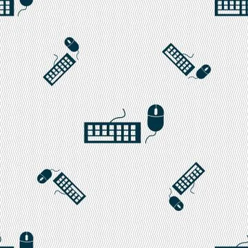 Computer keyboard and mouse Icon. Seamless pattern with geometric texture. Ve Illustrazione stock