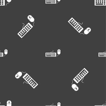 Computer keyboard and mouse Icon. Seamless pattern on a gray background. Vect 스톡 일러스트
