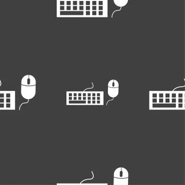 Computer keyboard and mouse Icon. Seamless pattern on a gray background. Vect イラスト素材