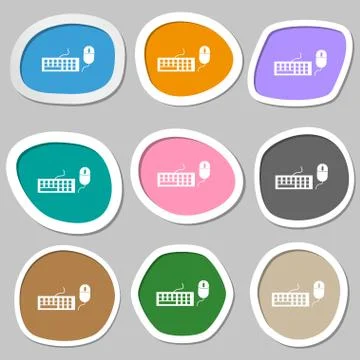 Computer keyboard and mouse Icon. Multicolored paper stickers. Vector Stock Illustration