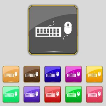 Computer keyboard and mouse Icon. Set colourful buttons. 스톡 일러스트