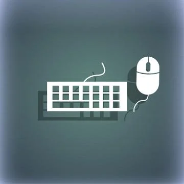 Computer keyboard and mouse Icon. On the blue-green abstract background with sha Stock Illustration