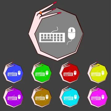 Computer keyboard and mouse Icon. Set colourful buttons. Illustrazione stock