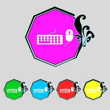 Computer keyboard and mouse Icon. Set colourful buttons. 스톡 일러스트
