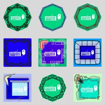 Computer keyboard and mouse Icon. Set colourful buttons. 스톡 일러스트