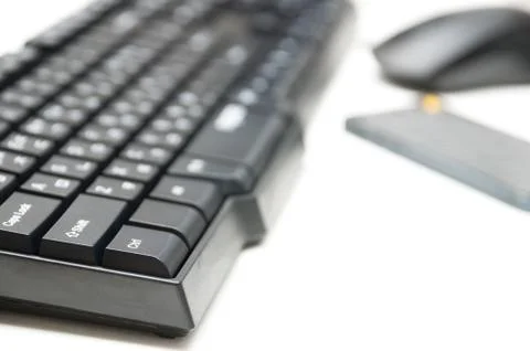 Computer keyboard and mouse, phone isolated on white background Stock Photos