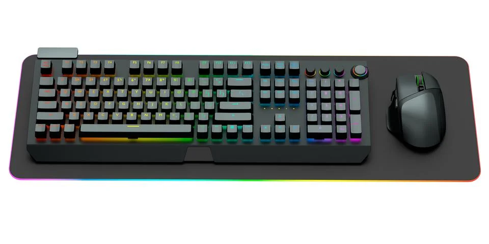 Computer keyboard and mouse on professional pad isolated on white background. Stock Illustration