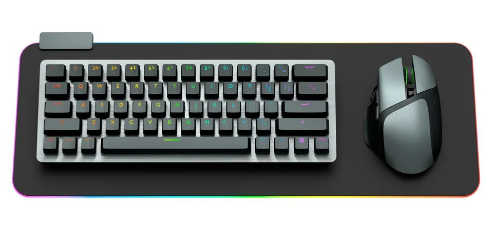 Computer keyboard and mouse on professional pad isolated on white background. Stock-Illustration