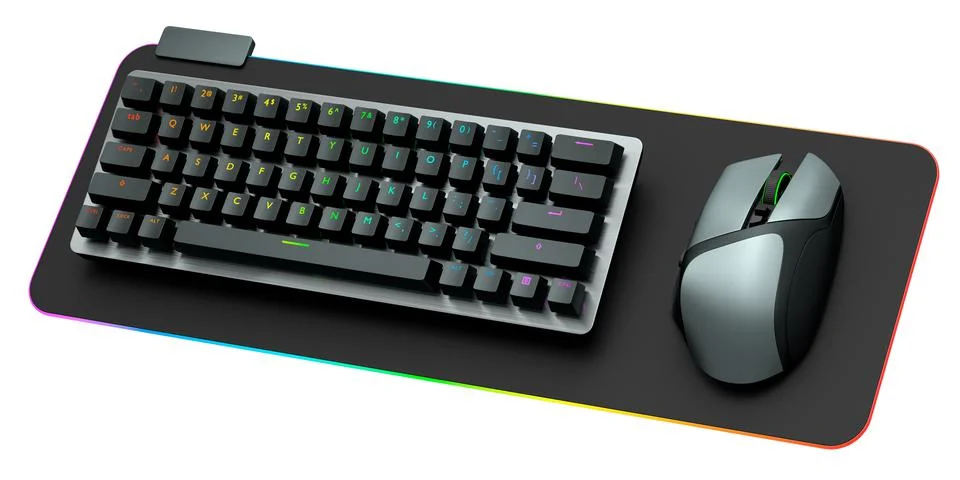 Computer keyboard and mouse on professional pad isolated on white background. Stock Illustration