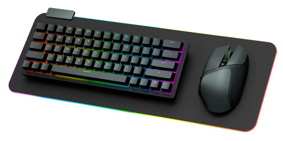 Computer keyboard and mouse on professional pad isolated on white background. Stock-Illustration
