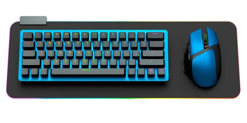 Computer keyboard and mouse on professional pad isolated on white background. Illustrazione stock