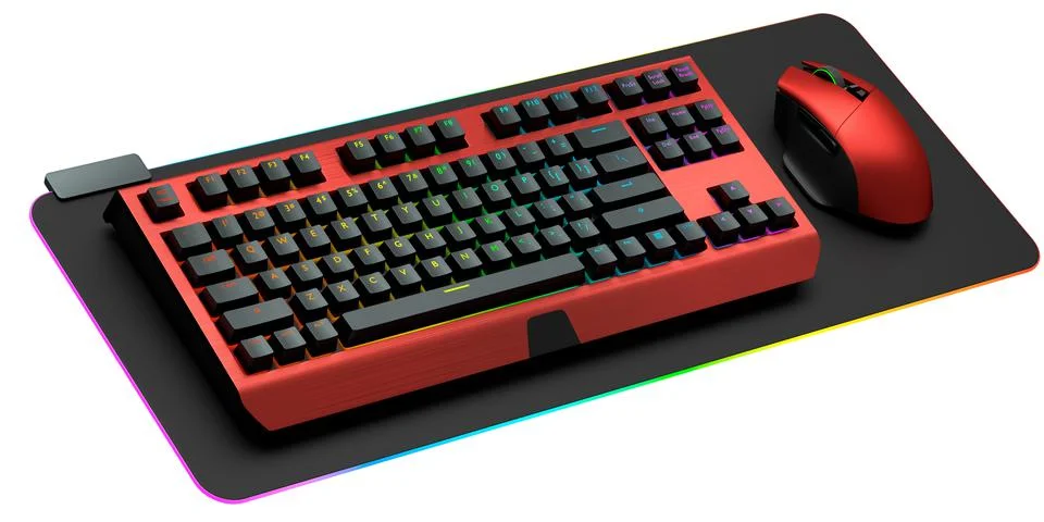 Computer keyboard and mouse on professional pad isolated on white background. Stock Illustration