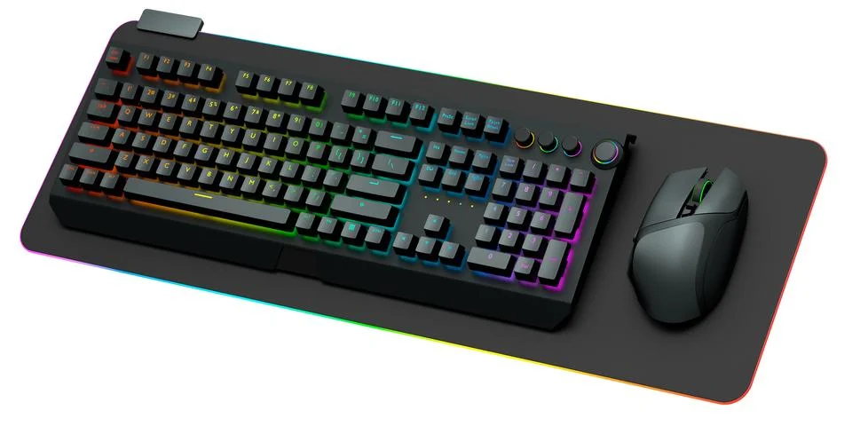 Computer keyboard and mouse on professional pad isolated on white background. 스톡 일러스트