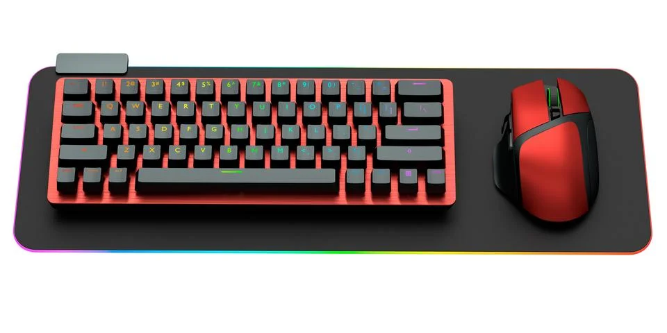Computer keyboard and mouse on professional pad isolated on white background. Illustrazione stock