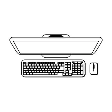 Computer with keyboard and mouse topview black and white Stock Illustration