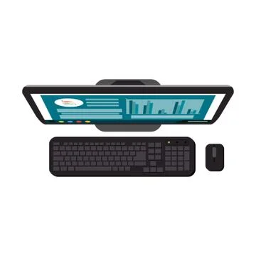 Computer with keyboard and mouse topview Stock Illustration