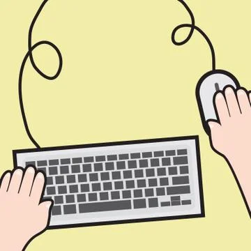 Computer keyboard and mouse in use 스톡 일러스트