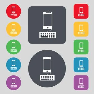 Computer keyboard and smatphone Icon. Set colourful buttons. Vector Stock Illustration