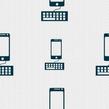 Computer keyboard and smatphone Icon. Seamless abstract background with geometri Illustrazione stock