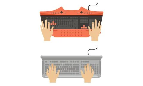Computer Keyboard and Typing Hands of User Set Vector Illustration 스톡 일러스트